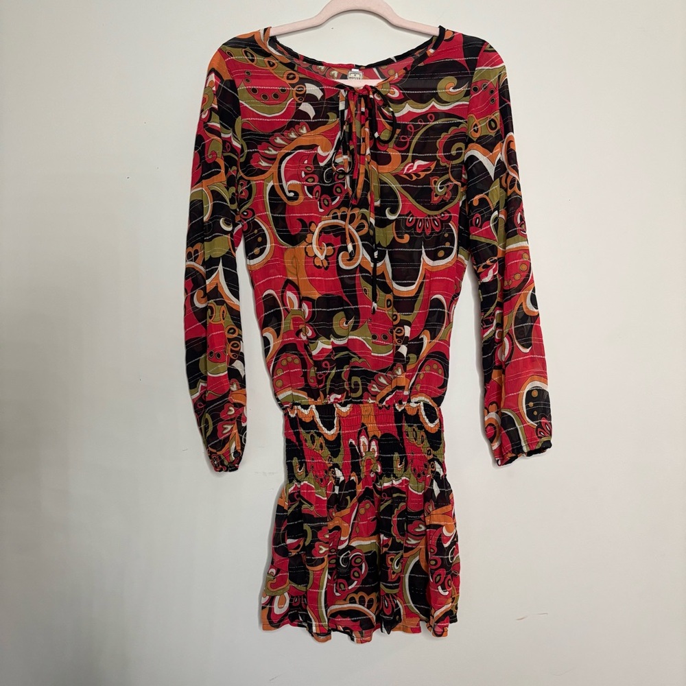 The House St Barth Silk Elegant Paisley Long Sleeve Dress